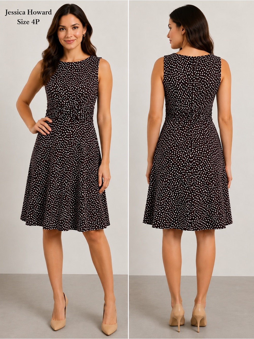 JESSICA HOWARD sleeveless polka dot Barbiecore brown dress/size 4P
